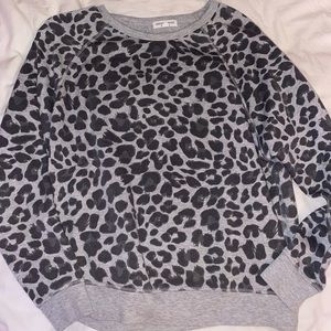 grey & black cheeta print crew neck sweater